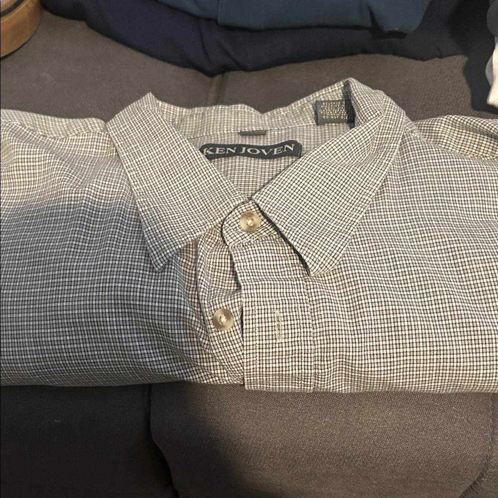 Men's Small Check Button-Up Shirt - White & Black